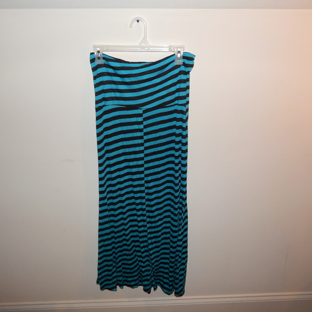 Hot Luxx Blue/Black Stripe Maxi Skirt Size M